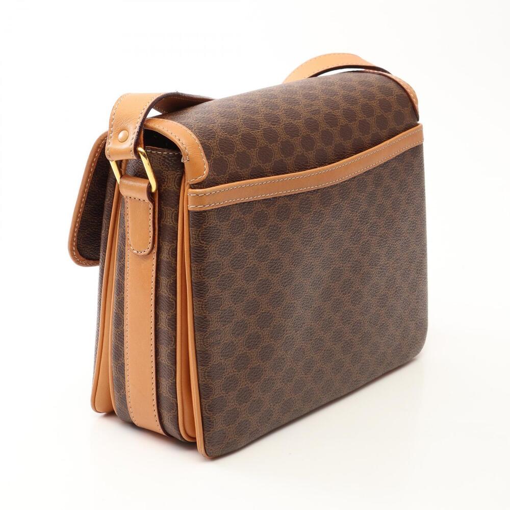 Celine Beige Bag Macadam Canvas Brown Leather Cream Shoulder Brown Cream